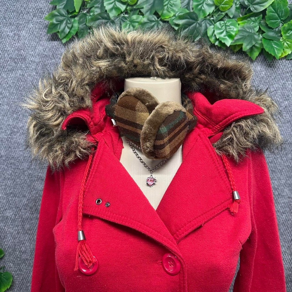 Brown Green Plaid Adjustable Faux Fur Earmuffs